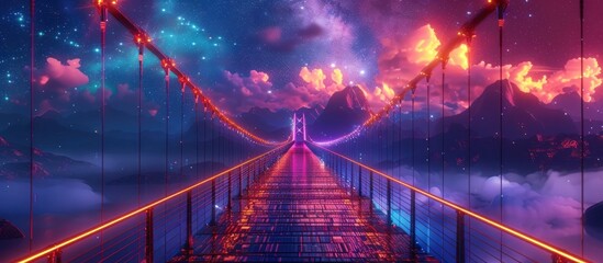 Colorful LED Display Transforms Urban Suspension Bridge into a Starry Night Sky Masterpiece