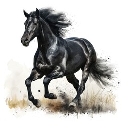 clipart watercolor,full body of a Black Horse running