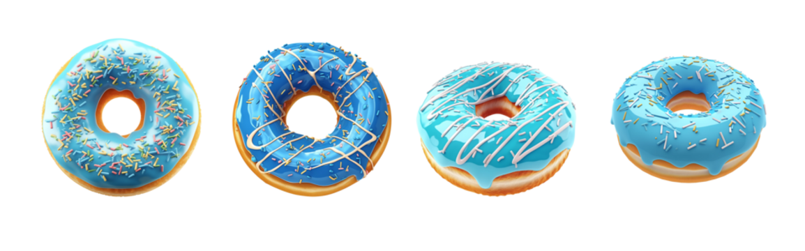 png set of blue icing donuts with a sprinkle, closeup view. Transparent background.  concept of Celebration National Donut Day. For menu, restaurant, interior, print, cafe, bakery, banner, design