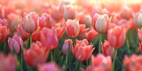 A field of tulips sways gently in the breeze, their colors blending into a beautiful scene.