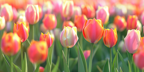 Vibrant tulip field harmonizes with wind, painting nature's masterpiece.