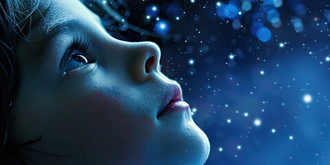 A starry-eyed explorer stares up at the night sky, their imagination filled with the twinkling lights of distant stars