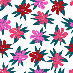 A floral pattern is drawn with pink and red flowers and green leaves