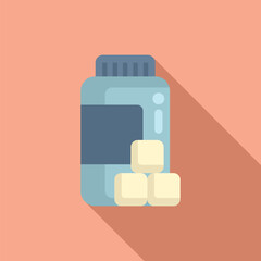 Minimalistic vector graphic depicting a blue medicine bottle with pills on a warm background