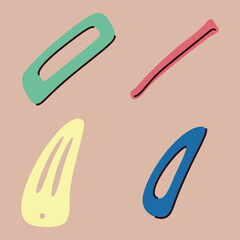 Hair pins, clasps for different hairstyles. Cartoon vector illustration.