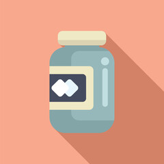 Flat design illustration of a medicine jar with pills icon on a peach background