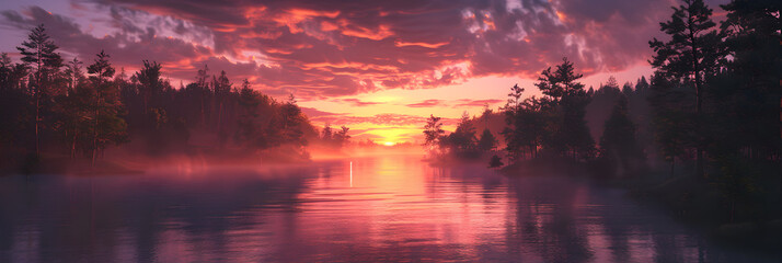 Sunset Aesthetic: Flaming Skies Reflecting over a Serene River Landscape