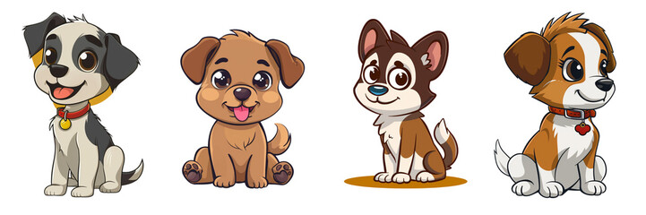 Set of random cute dog Cartoon character vector design contains cartoon character on a transparent background