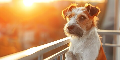 A Dog's Morning Gaze from a Highrise Balcony. Concept Nature, Animals, Photography