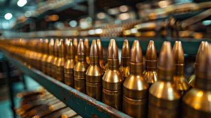 A row of bullets are lined up on a shelf - Powered by Adobe
