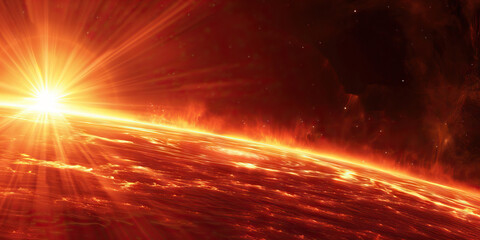 The scorching brilliance of a red giant star bathes the landscape in awe-inspiring radiance.