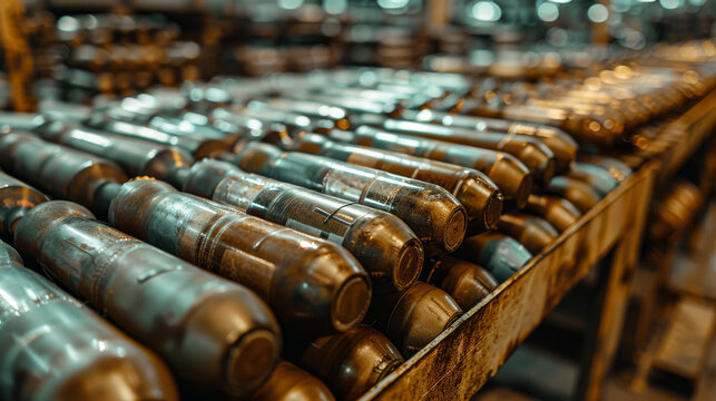 A row of metal cylinders with a metallic sheen