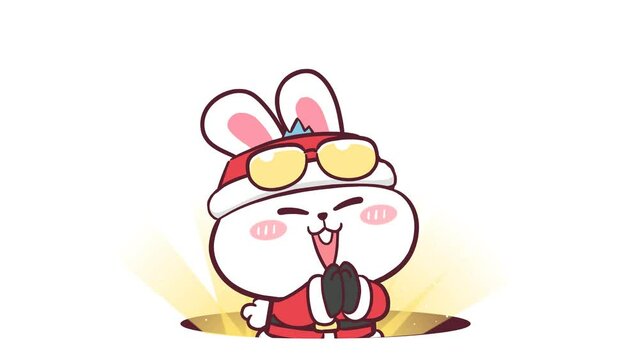 Santa Rabbit Animation: Popping From a Hole - White Background for Easy Integration