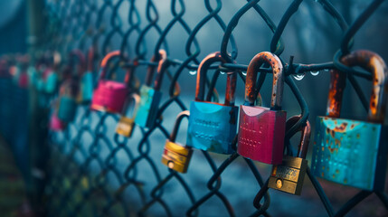 love pad locks on the fence - Powered by Adobe