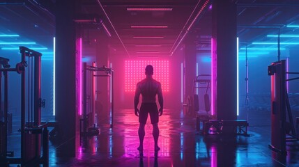 Athletic Male Model Thrives in a HighTech Futuristic Gym Infused with Aesthetics