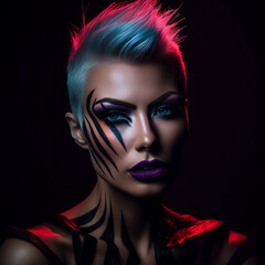 Color Art Body Art Woman closeup face with the face makeup Unique dressup style