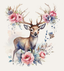 Deer wild animal. Colorful art painting.