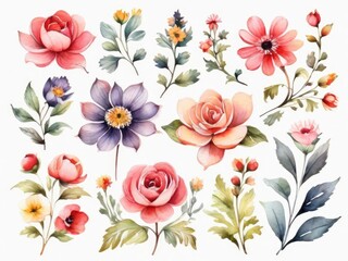 Watercolor flowers. Colorful illustration.