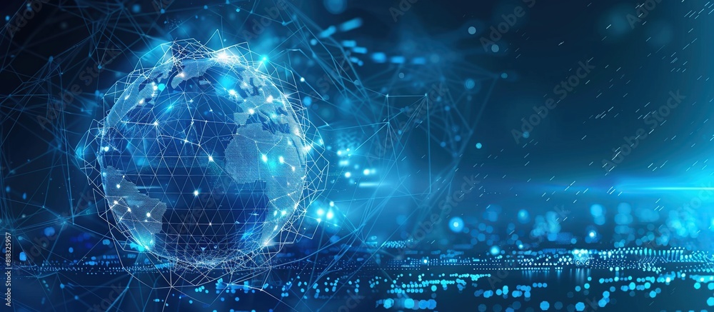 Poster Global technologies concept background. Network connection and global data exchanges on blue planet earth.