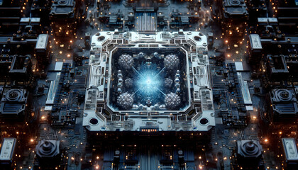 Fototapeta premium Quantum Computer Core with Intricate Circuitry