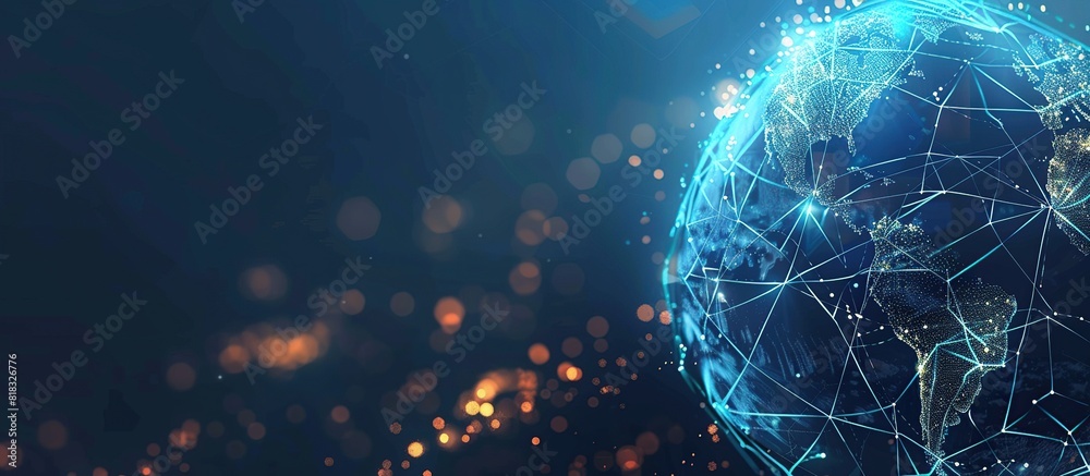 Aufkleber Technology World map point the global network connection. Abstract blue globe business background.