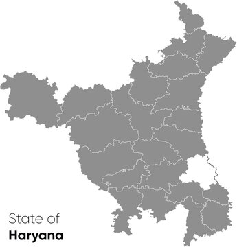 Haryana vector map with grey fill color on white background. Location map with district border line and Delhi in white stroke, a state in North India vector edit illustration Former part of Punjab