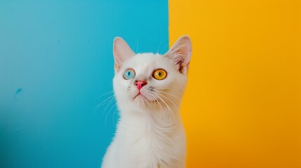 beautiful cat posing for photo on colorful background