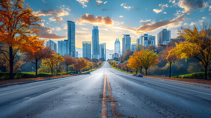 Empty Asphalt Road and Modern City Skyline,
Urban Pulse Asphalt Road Connects Amid Skyscrapers