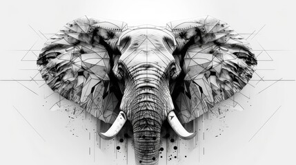 Elephant head with elaborate geometric designs, emphasizing memory and strength