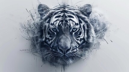 Abstract tiger portrait with a blend of organic and geometric shapes, showcasing power and grace
