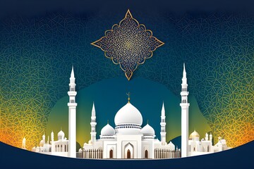 Eid Mubarak Islamic background template 3d illustration. Mosque Vector Background Art, Icons and Graphics..
