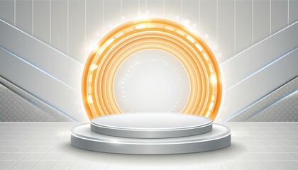 Podium background 3D light tech stage future platform game abstract. Podium 3D background