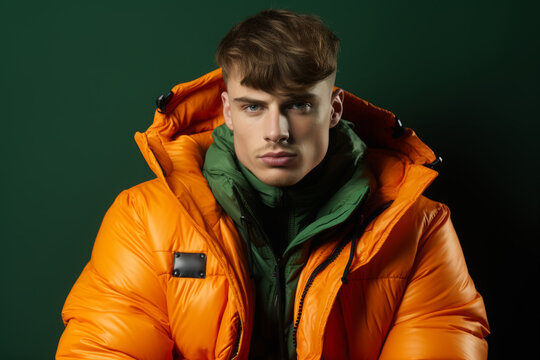 Chaqueta naranja hecha con materiales reciclados, moda sostenible gorpcore de monta&ntilde;a
