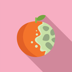 Flat design vector of a partially eaten orange with bite marks on a pink backdrop