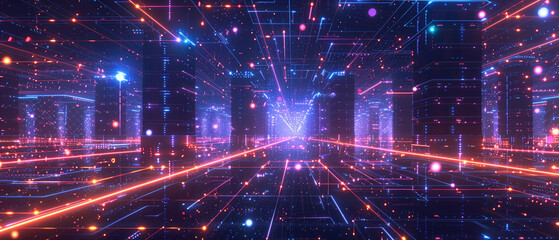 Fototapeta premium Digital Network Pathway with Neon Lights - Generative AI