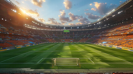 Photo Realistic Stadium Background,
Football stadium in ultra realistic image on a beautiful sunny day
