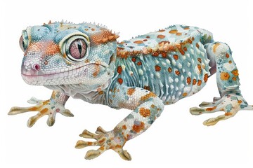 Leaftailed gecko,  Pastel-colored, in hand-drawn style, watercolor, isolated on white background
