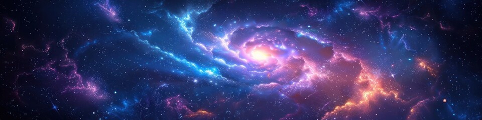 Obraz na płótnie Canvas Vibrant Art of a Spiral Galaxy with Neon Stars