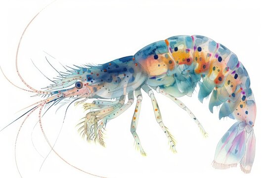 Zooplankton,  Pastel-colored, in hand-drawn style, watercolor, isolated on white background