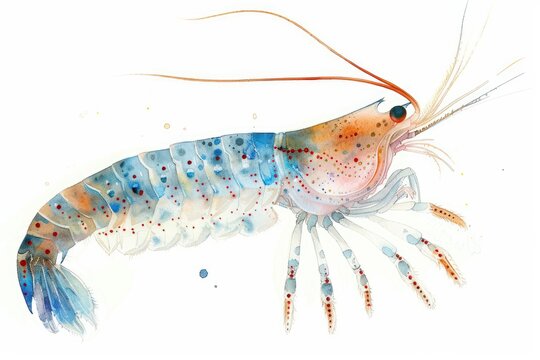 Zooplankton,  Pastel-colored, in hand-drawn style, watercolor, isolated on white background