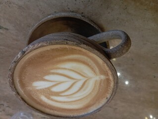 Set of paper take away cups of different coffee latte or cappuccino isolated on white background, top view