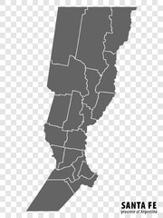 Fototapeta premium Blank map Santa Fe Province of Argentina. High quality map Province of Santa Fe with districts on transparent background for your web site design, logo, app, UI. Argentine Republic. EPS10.
