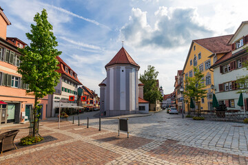 The square and Spital Church in Wangen im Allgau, Germany