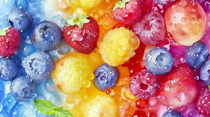 Tasty healthy berries fruits with water drops
