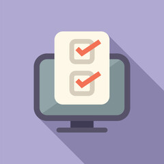 Graphic illustration of a checklist icon with ticks on a stylized computer monitor