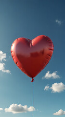 Fototapeta premium A Red Heart-Shaped Balloon Soaring Amidst the Clouds in the Sky