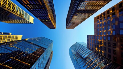 Naklejka premium photo of skyscrapers taken from below