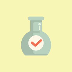 Vector illustration of a cute science flask with a checkmark, representing approval or success