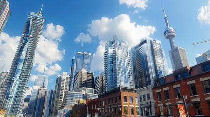 Obraz premium photo of skyscrapers taken from below