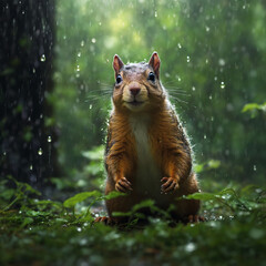 a close up of a rodent wearing glasses and a hat with a background of gold and blue colors and a brown wall with white border, with a black border. generative ai generative ai